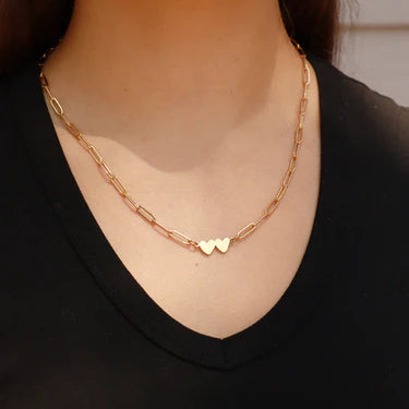 Engravable Paper clip necklace with two connected hearts