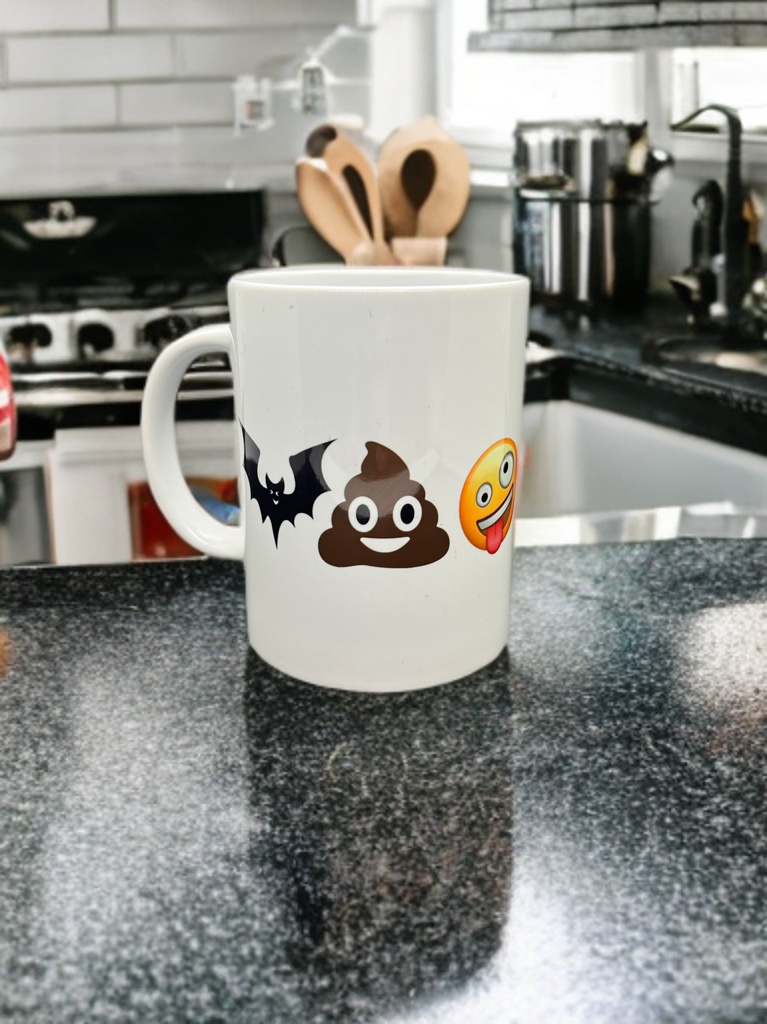 Funny Emoji Ceramic Coffee Mug.  Bat Shit Crazy   "Just Another Day in Paradise"