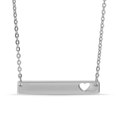 Engravable Bar Necklace with heart cut out.