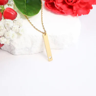 Engravable Vertical Heart Bar Necklace