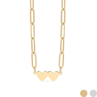Engravable Paper clip necklace with two connected hearts