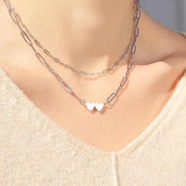 Engravable Paper clip necklace with two connected hearts