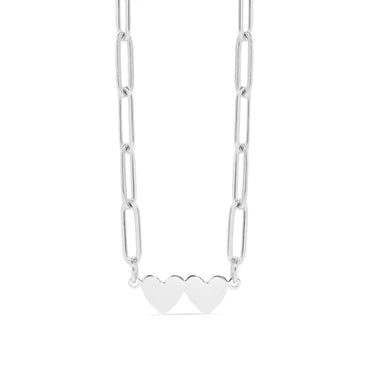 Engravable Paper clip necklace with two connected hearts