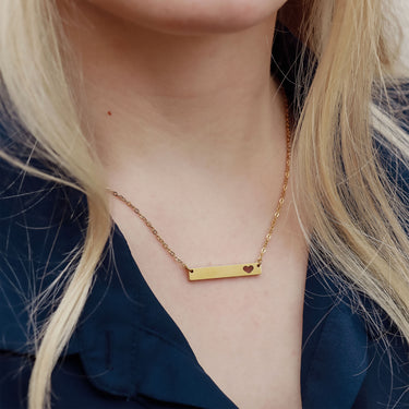 Engravable Bar Necklace with heart cut out.
